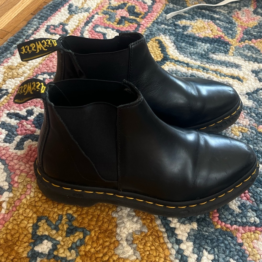 Dr. Martens Black Ankle Boots with Yellow Stitching